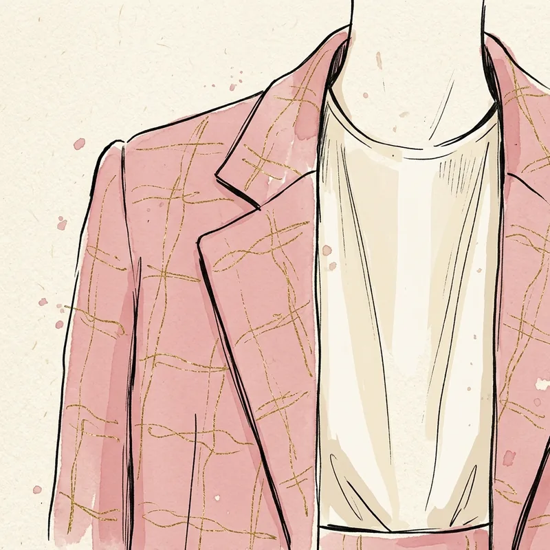 Ilustración blazer femenino en rosa cuarzo, estilo editorial línea limpia