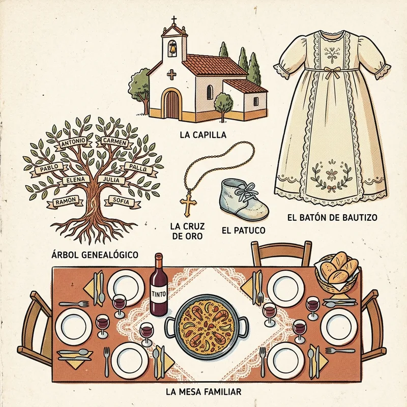 Ilustración de siluetas familiares en formato galería, estilo gráfico plano